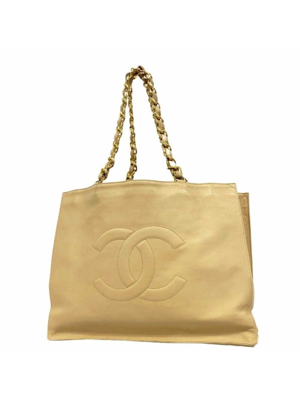 Chanel Chain Tote Lambskin Beige Gold